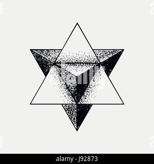 Set of impossible and other tattoo shapes, dotwork, blackwork all made of dots. Geometrical, sacred figures stars and cubes Stock Vector