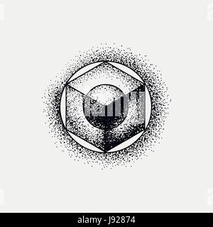 Set of impossible and other tattoo shapes, dotwork, blackwork all made of dots. Geometrical, sacred figures stars and cubes Stock Vector
