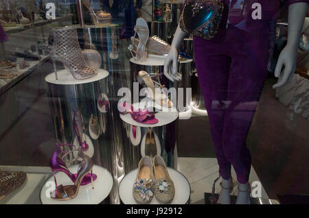 CANNES,FRANCE - MAY.19:  luxury shop displays expensive shoes in the croisette on the 19th of may 2017 in Cannes, France. The cinema festival celebrat Stock Photo