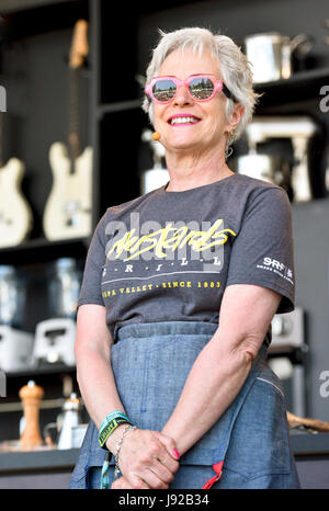 Napa, California, May 27, 2017 Cyndi Pawlcyn on the cullinary stage at the BottleRock Festival - photo credit: Ken Howard/Alamy Stock Photo