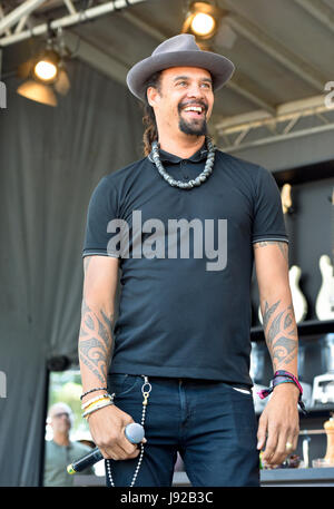 Napa, California, May 27, 2017 Michael Franti on the cullinary stage at the BottleRock Festival - photo credit: Ken Howard/Alamy Stock Photo
