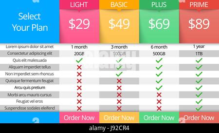 Price table. Business inforaphic Stock Vector