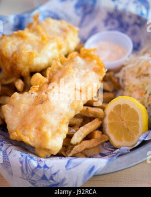 Fish and chips (haddock and chips) from Grandin Fish 'N' Chips, a popular fish and chips shop in Edmonton, Alberta, Canada Stock Photo