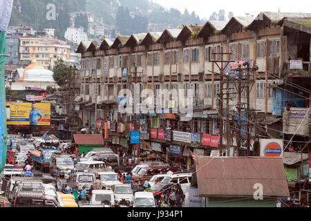 Busy traffic in the town centre, Darjeeling West Bengal India Stock Photo