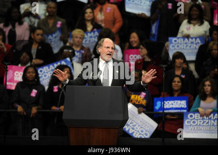 New Jersey Gov. Jon Corzine speaks to supporters at a campaign rally for his re-election at the Prudential Center  in Newark, New Jersey. November 1, 2009. Credit: Dennis Van Tine/MediaPunch Stock Photo