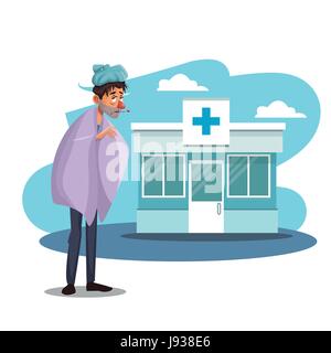 scene sickness people with cold in to the hospital Stock Vector