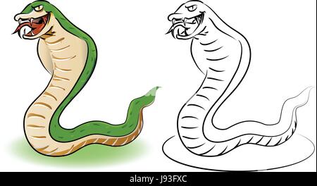 Cartoon snake. Coloring book  educational  for kids,  Coloring Cartoon Illustration Stock Vector