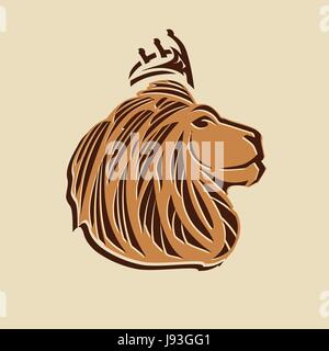 lion head illustration with side view ,bold lines and a crown on its head Stock Vector
