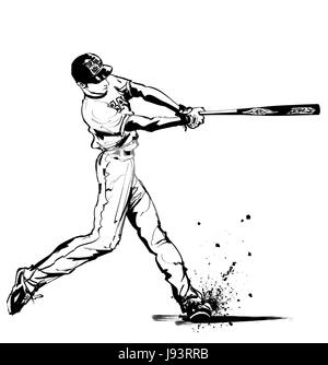 Baseball Player Hitter Swinging With Bat One Line Drawing Vector