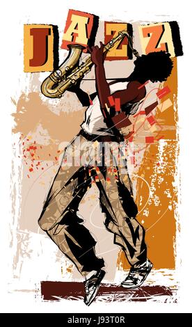 saxophone player on grunge background - vector illustration Stock Vector