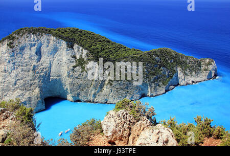 Blue lagoon of Navagio Beach in Zakynthos island, Greece Stock Photo