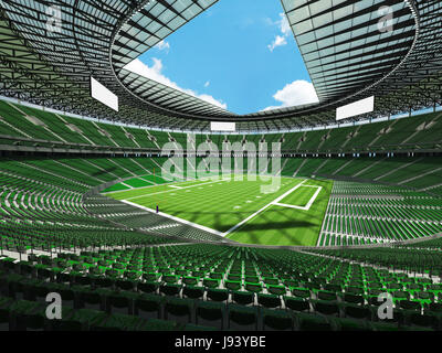 3D render of a round football stadium with green seats and VIP boxes for hundred thousand fans Stock Photo