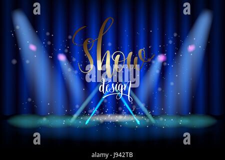 show design scene illumination on blue curtain Stock Vector