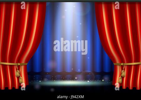 lighting spotlight effect with realistic red curtain Stock Vector