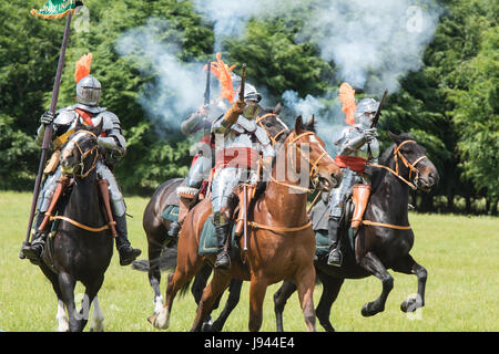 English civil war knight on horseback with a flintlock pistol at a ...