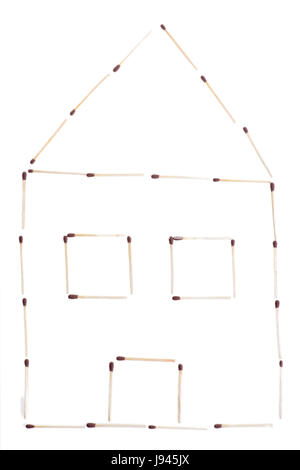 house, building, residence, estate, white, match, stick, humans, human beings, Stock Photo