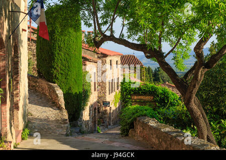 France, Pyrenees Orientales, Castelnou, labelled Les Plus Beaux Villages de France (The Most beautiful Village of France), street in the village