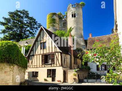 Indre et Loire, Montresor, labelled Les Plus Beaux Villages de France, house in the village and ruins castle Stock Photo