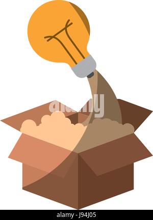 colorful silhouette of cardboard box and light bulb without contour and shading Stock Vector