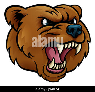 Bear grizzly angry sports mascot cartoon character face. Stock Photo