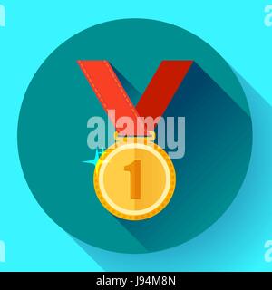 Gold medal icon - first place. Flat design style. Stock Vector