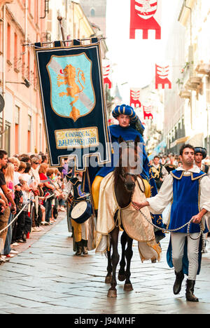 Parade of a prince on horseback, Palio in Italy Stock Photo