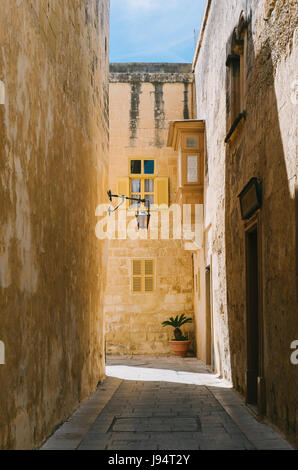 Narrow street of Silent City, Mdina, Malta Stock Photo