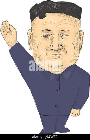 Watercolor style illustration of Kim Jong-un, Chairman of the Workers' Party of Korea (WPK) and supreme leader of the Democratic People's Republic of  Stock Photo