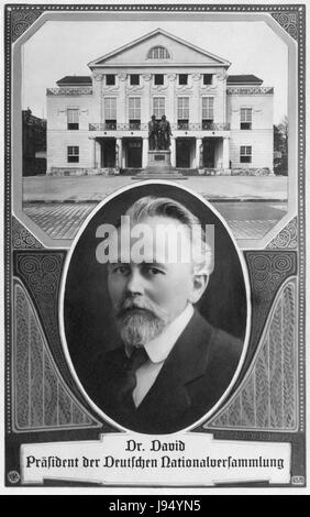 A contemporary postcard shows the first President of the constitution-writing German National Assembly (Weimar National Assembly), Eduard David, in February 1919. In the background, the German National Theatre in Weimar. Fotoarchiv für Zeitgeschichte Archiv - NO WIRE SERVICE -  *** Local Caption *** | usage worldwide Stock Photo