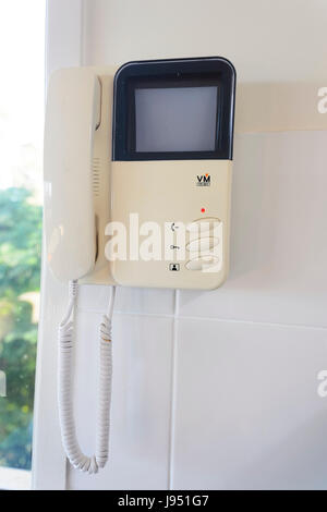 Old fashioned intercom hanging on the wall of a house, Australia Stock Photo