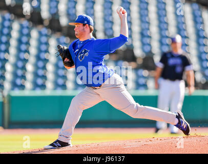 MAY 25, 2017 -- New Orleans pitcher Bryan Warzek (13) delivering a pitch during regular play in the Southland Conference NCAA baseball tournament between New Orleans and Stephen F Austin from Constellation Field in Sugar Land, TX. Credit Image: Maria Lysaker/Cal Sport Media Stock Photo