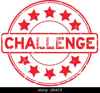 Grunge red challenge with star icon round rubber seal stamp Stock Vector