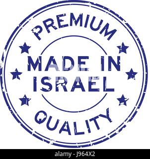 Grunge blue premium quality made in Israel  round rubber seal stamp on white background Stock Vector