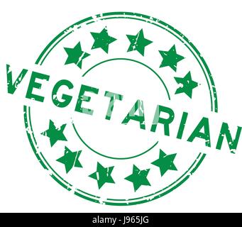 Grunge green vegetarian with star icon round rubber seal stamp on white background Stock Vector
