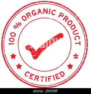 Grunge red 100 percent organic square rubber seal stamp on white ...
