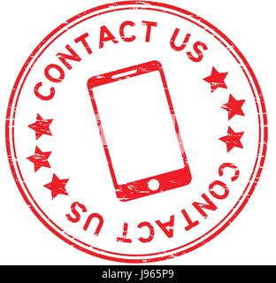 Grunge red contact us with phone icon round rubber seal stamp on white background Stock Vector