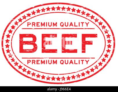 Grunge red premium quality beef oval rubber stamp Stock Vector