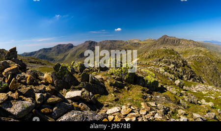Scafell and Scaffell Pike from Crinkle Crags summit in the Englsih Lake District Stock Photo