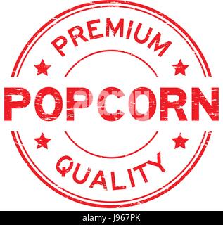 Grunge red premium quality popcorn round rubber seal stamp on white background Stock Vector