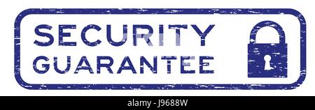 Grunge blue security assurance with lock icon square rubber seal stamp Stock Vector