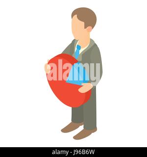 Businessman holding pie chart icon, cartoon style Stock Vector