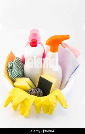 Cleaning Products Isolated on White. Stock Photo