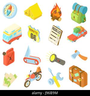 Travel icons set, isometric style Stock Vector
