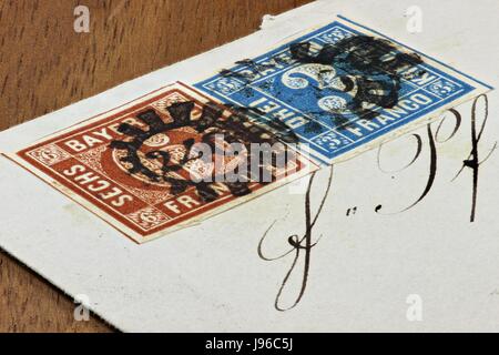 2 Bavarian Kreuzer stamps on envelope Stock Photo