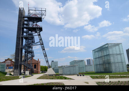 Old mine shaft and modern buildings (Silesian Museum, Katowice in Poland) Stock Photo