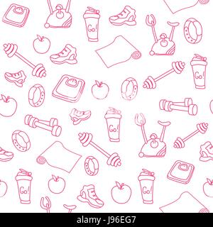 Hand drawn fitness equipment doodles Stock Vector