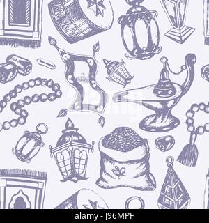 Muslim Symbols - hand drawn seamless pattern Stock Vector