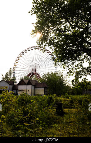 BERLIN, MAY 12TH: Old Ferris wheel at the abandoned Spreepark in Berlin Treptow on May 12th, 2017. Stock Photo