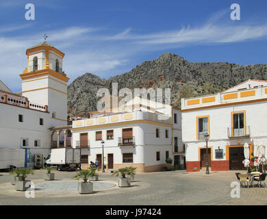 Historic buildings in Plaza de la Constitucion, Montejaque, Serrania de Ronda, Malaga province, Spain Stock Photo