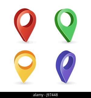 3d Map Pointer Vector. Colorful Set of Modern Map Markers. Navigator Symbol Isolated On White Background With Soft Shadow Stock Vector